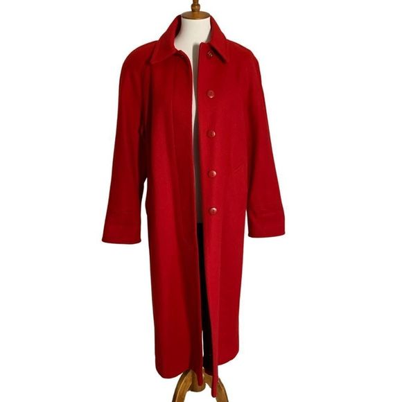 Vintage JOFELD long red wool pea coat 6 medium - Picture 1 of 13